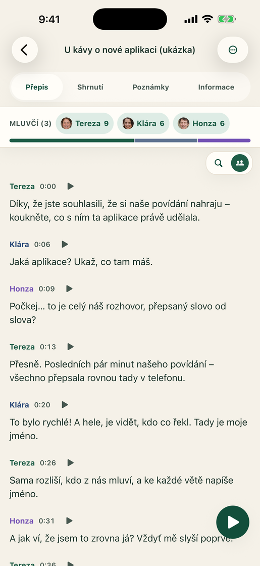 Vocatim: Přepis s mluvčími