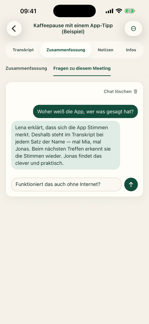 Vocatim: Chat mit der Aufnahme
