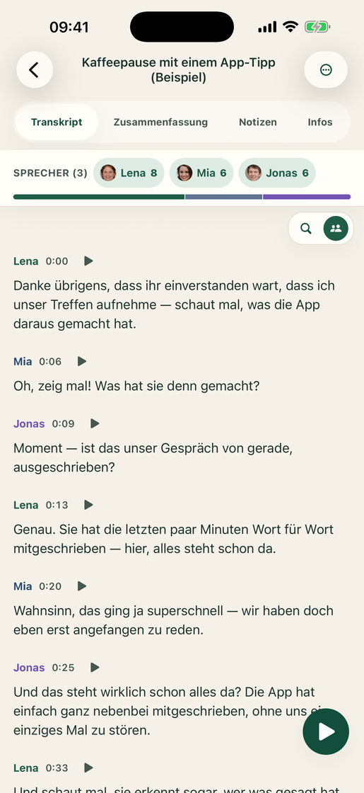 Vocatim: Transkript mit Sprechern