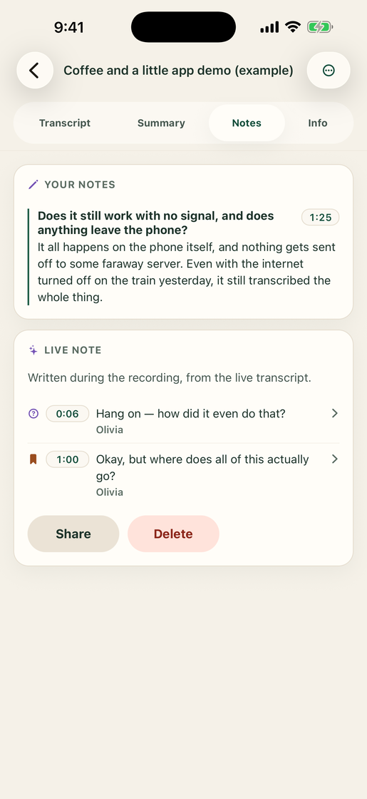 Vocatim: Live note