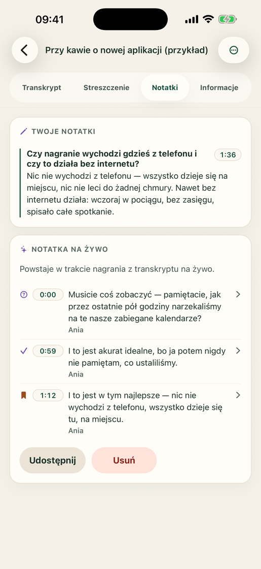 Vocatim: Notatka na żywo